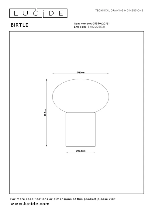 Lucide BIRTLE - Tafellamp - 1xE14 - Opaal - technisch